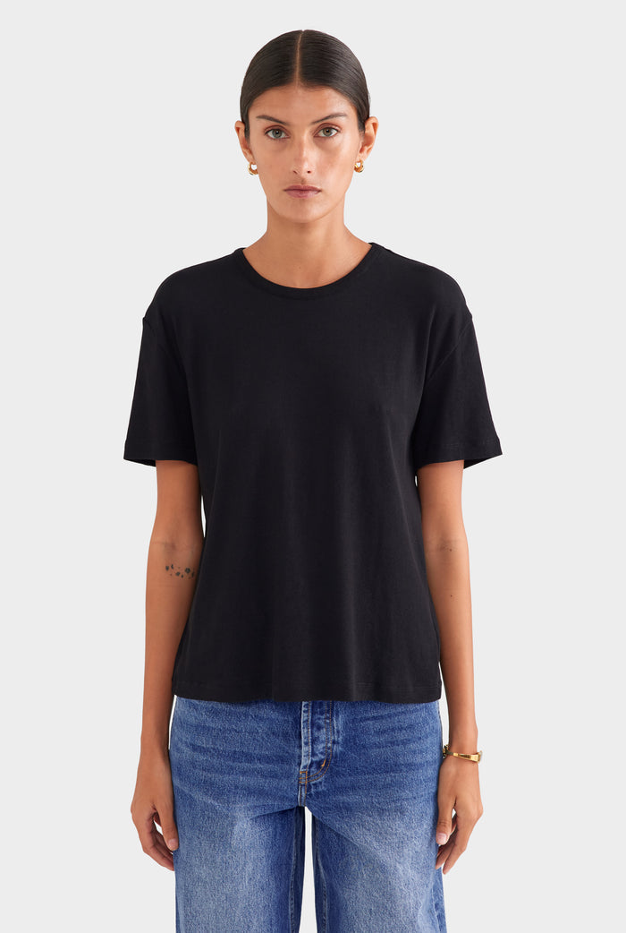 Cotton Rib Tee Shirt - Black