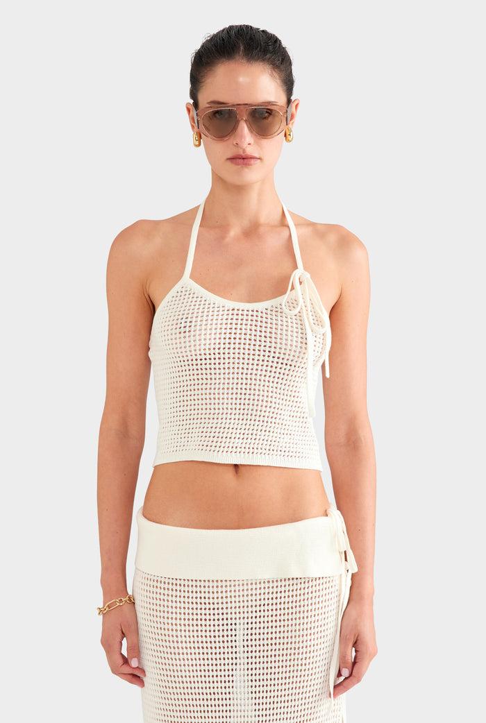 Crochet Cotton Halter Top - Off White