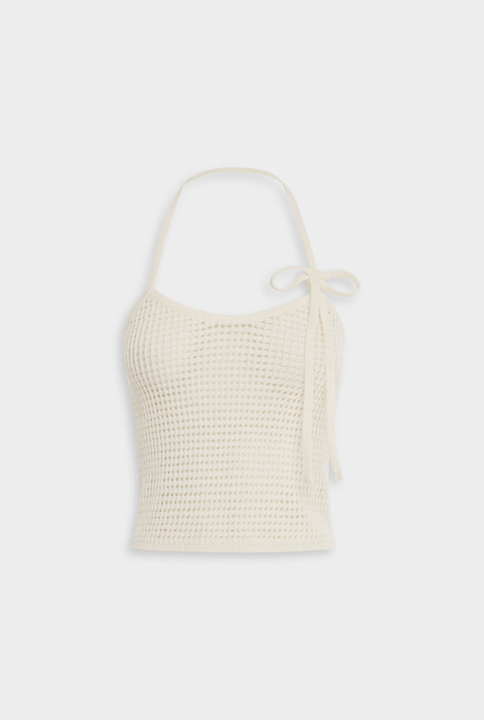 Venroy Crochet Cotton Halter Top - Off White