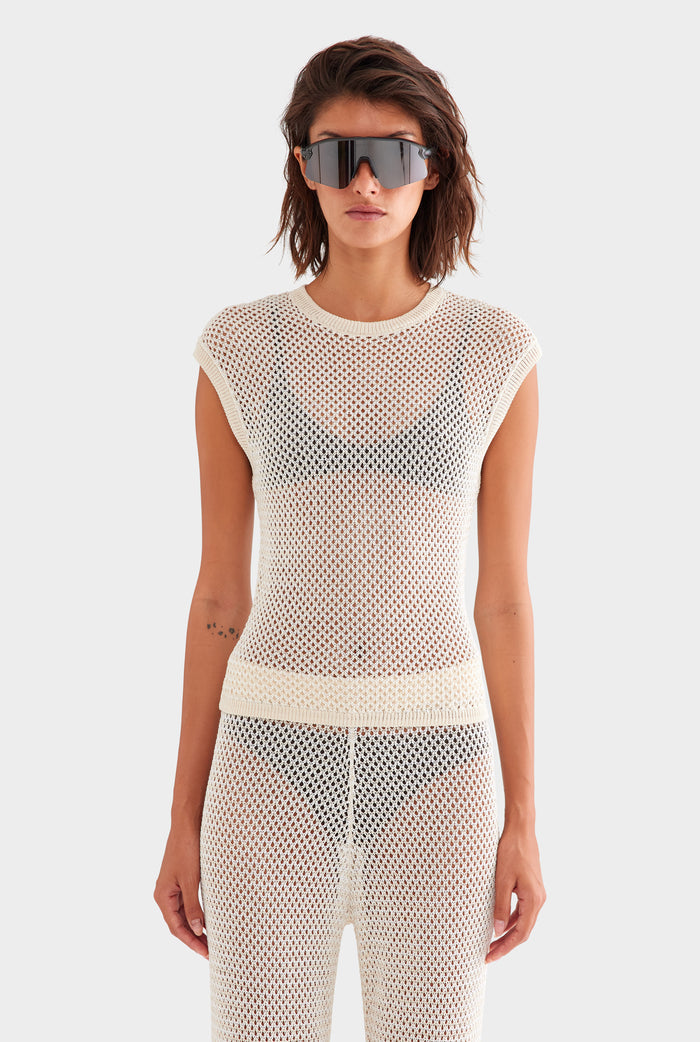 Crochet Cotton Nylon Tee - Off White/Natural