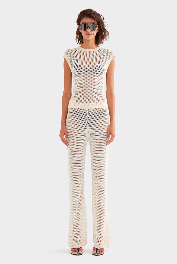 Crochet Cotton Nylon Tee - Off White/Natural