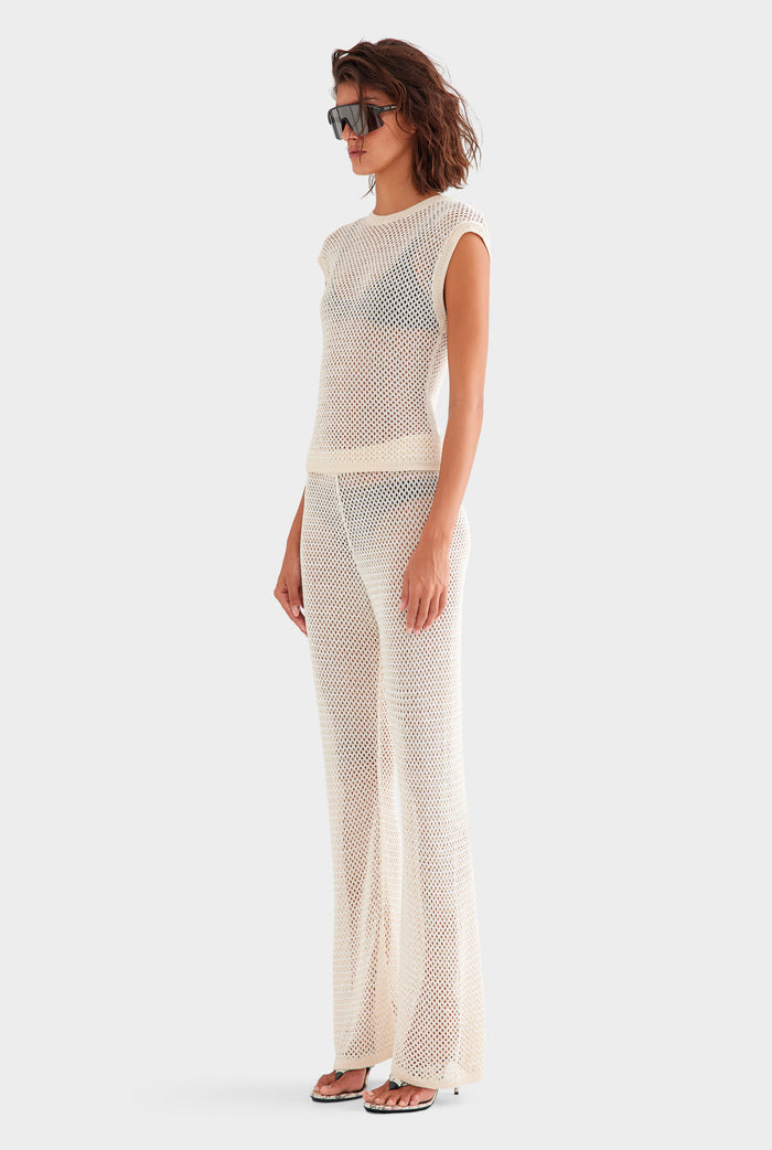 Crochet Cotton Nylon Tee - Off White/Natural