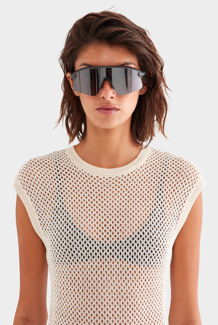 Crochet Cotton Nylon Tee - Off White/Natural