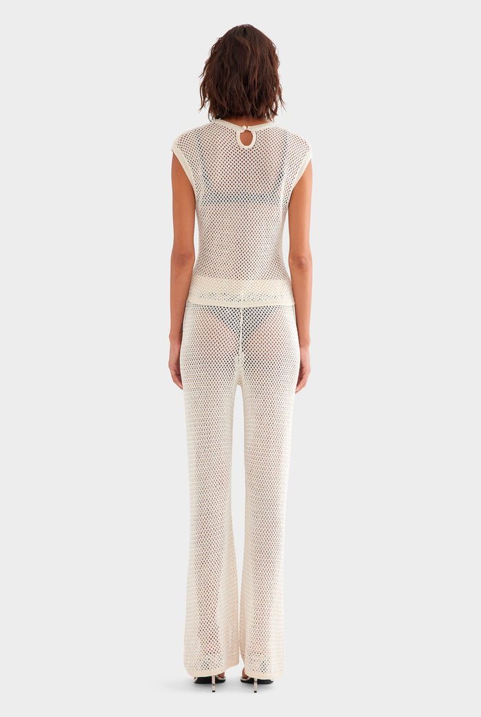 Crochet Cotton Nylon Tee - Off White/Natural