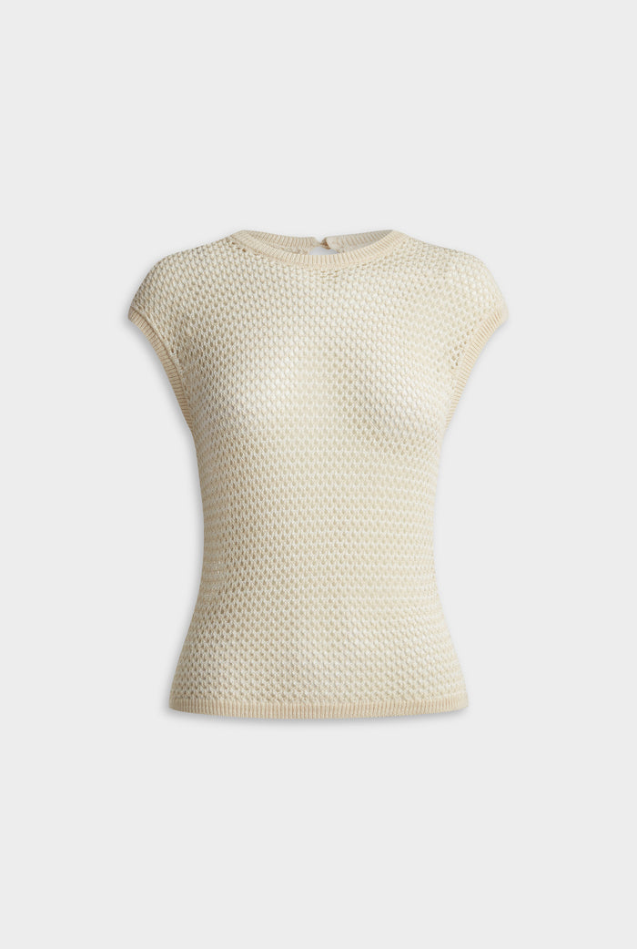 Crochet Cotton Nylon Tee - Off White/Natural