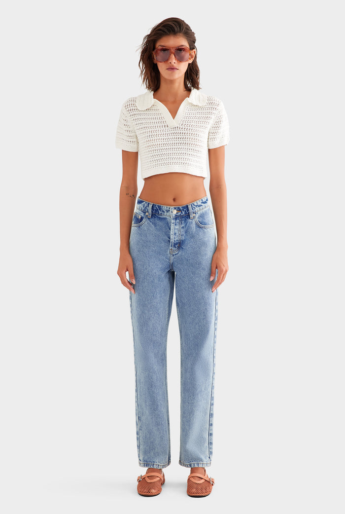 Crochet Cropped Polo - Off White