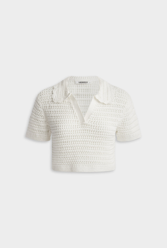 Crochet Cropped Polo - Off White