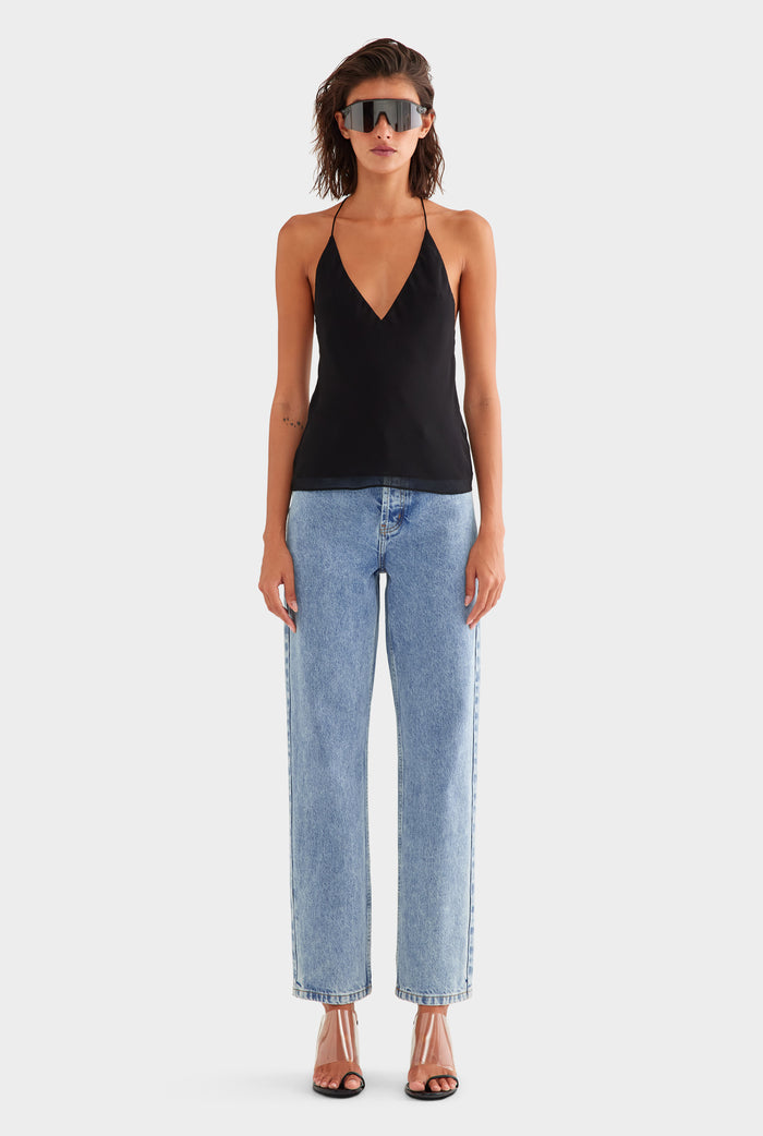 Cross Back Silk Cami - Black