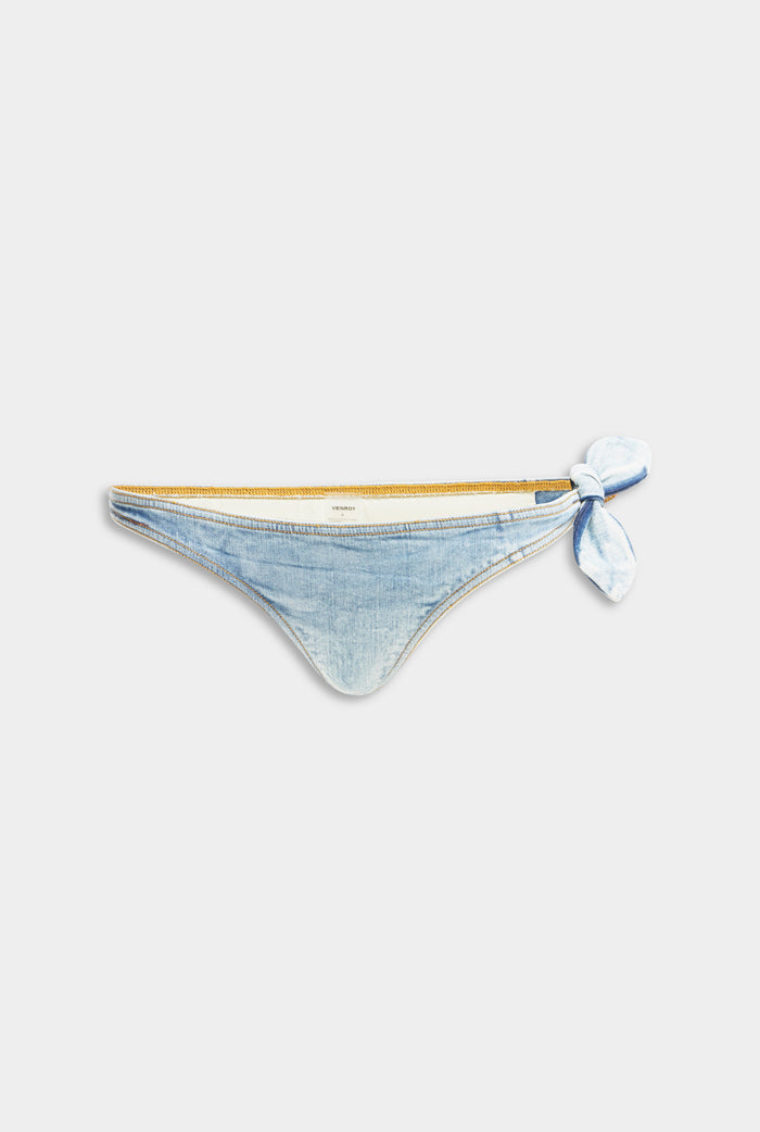 Denim Side Tie Bikini Brief - Washed Denim