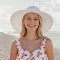 Diamante Wide Brim Foldable Hat (57cm) - White