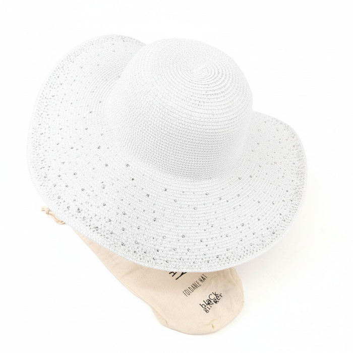 Diamante Wide Brim Foldable Hat (57cm) - White