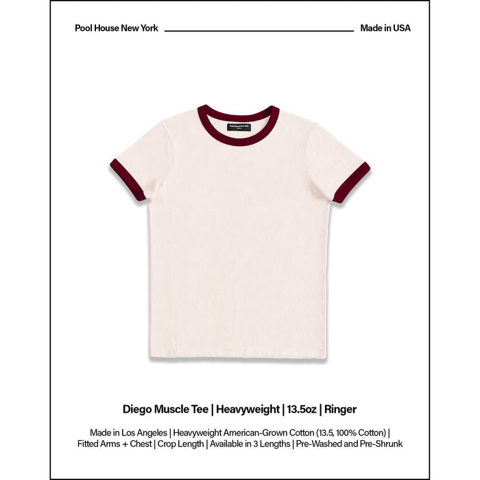 Diego Muscle Tee | Heavyweight | 13.5oz | Ringer T-Shirt Natural | Burgundy