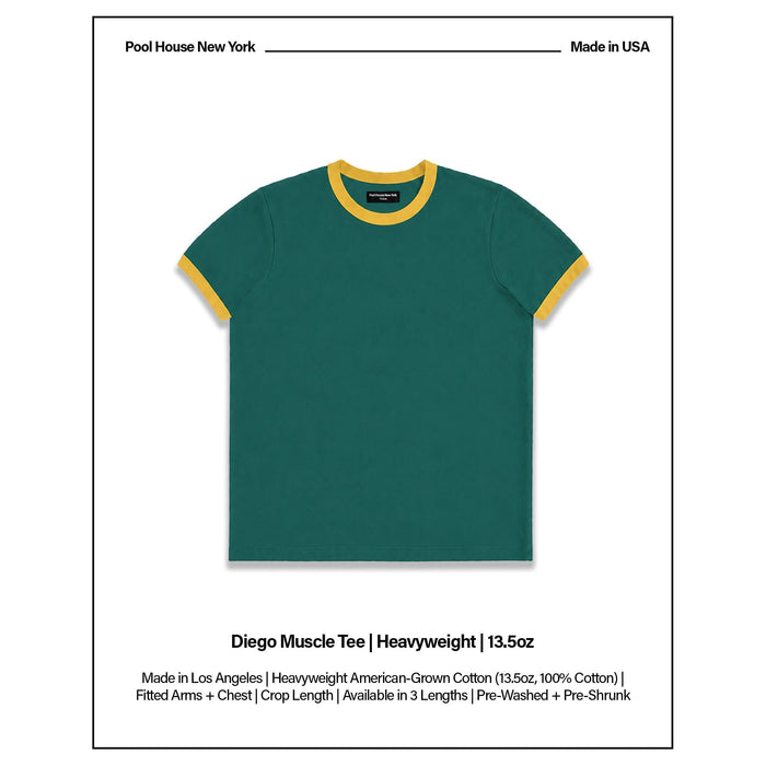Diego Muscle Tee | Heavyweight | 13.5oz | Ringer T-Shirt Brazil Green | Yellow