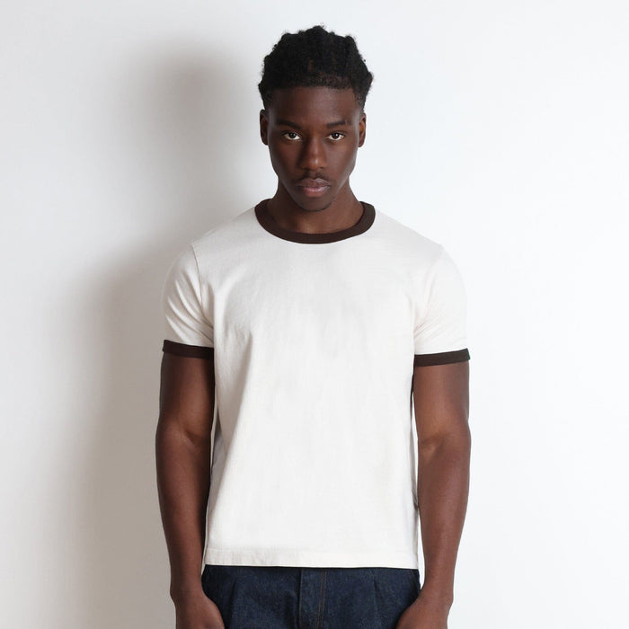 Diego Muscle Tee | Ringer T-Shirt Natural | Dark Brown