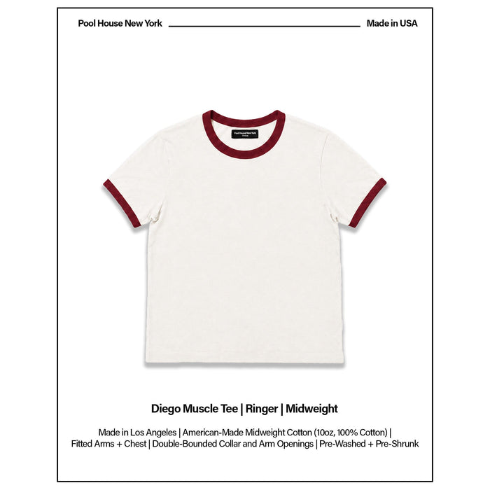 Diego Muscle Tee | Ringer T-Shirt Natural | Burgundy