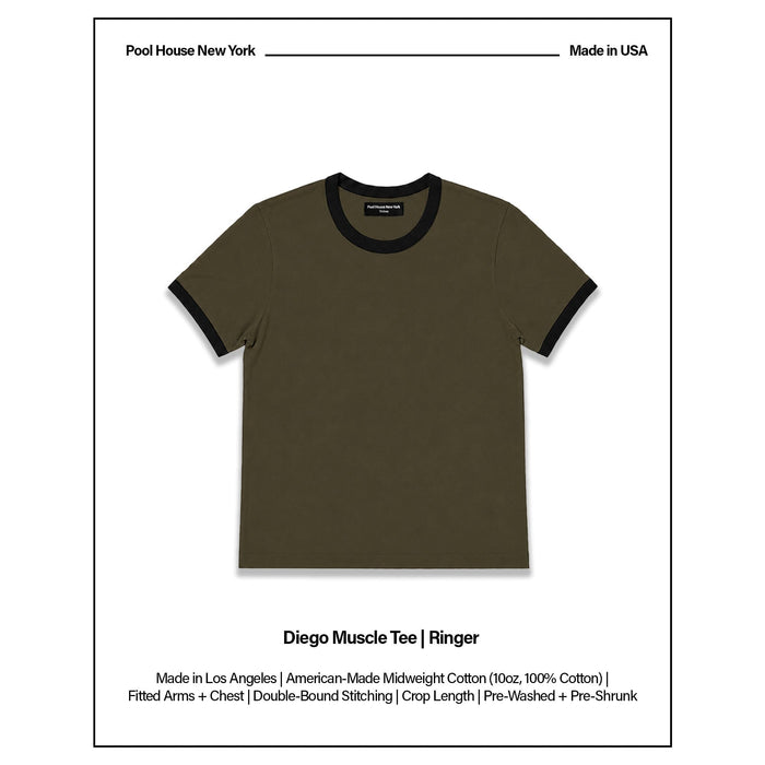 Diego Muscle Tee | Ringer T-Shirt Military Green | Black