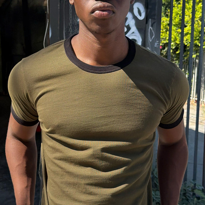 Diego Muscle Tee | Ringer T-Shirt Military Green | Black