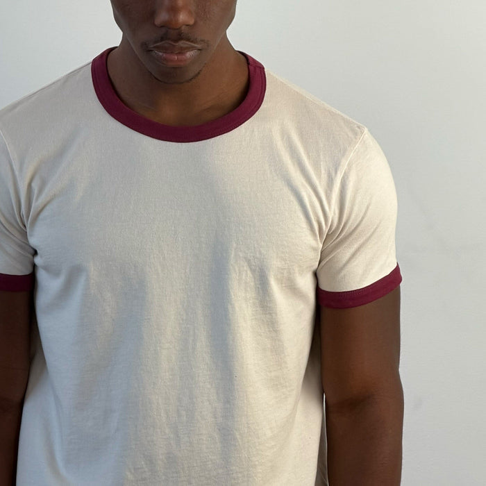 Diego Muscle Tee | Ringer T-Shirt Natural | Burgundy