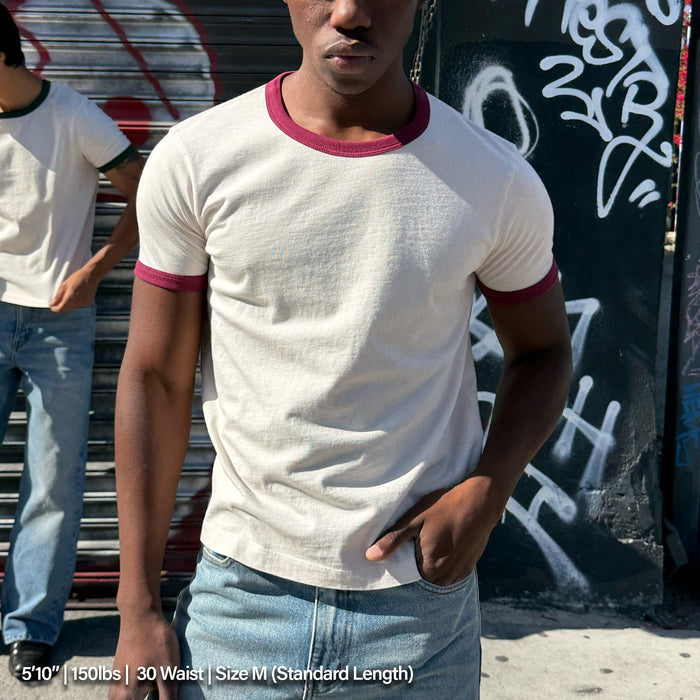 Diego Muscle Tee | Ringer T-Shirt Natural | Burgundy