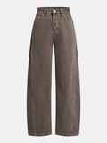 Distressed Denim Curved-Leg Pants