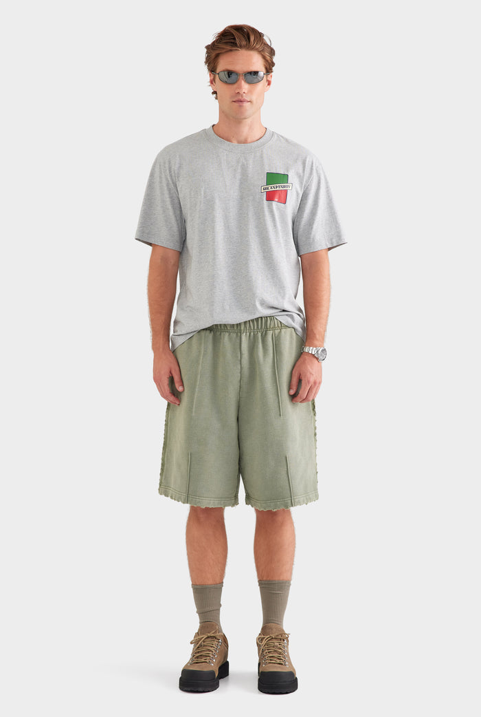 Distressed Heavyweight Track Short - Washed Olive