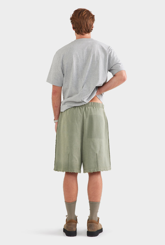 Distressed Heavyweight Track Short - Washed Olive