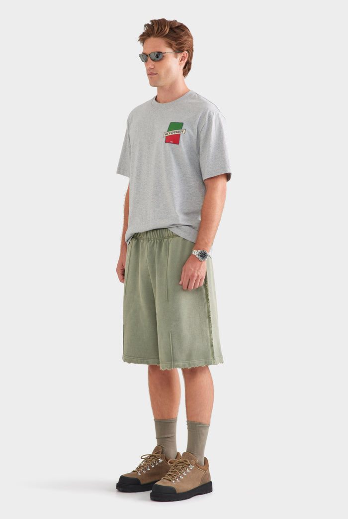 Distressed Heavyweight Track Short - Washed Olive
