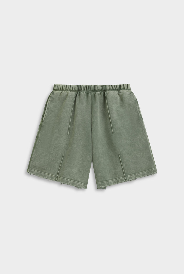 Distressed Heavyweight Track Short - Washed Olive