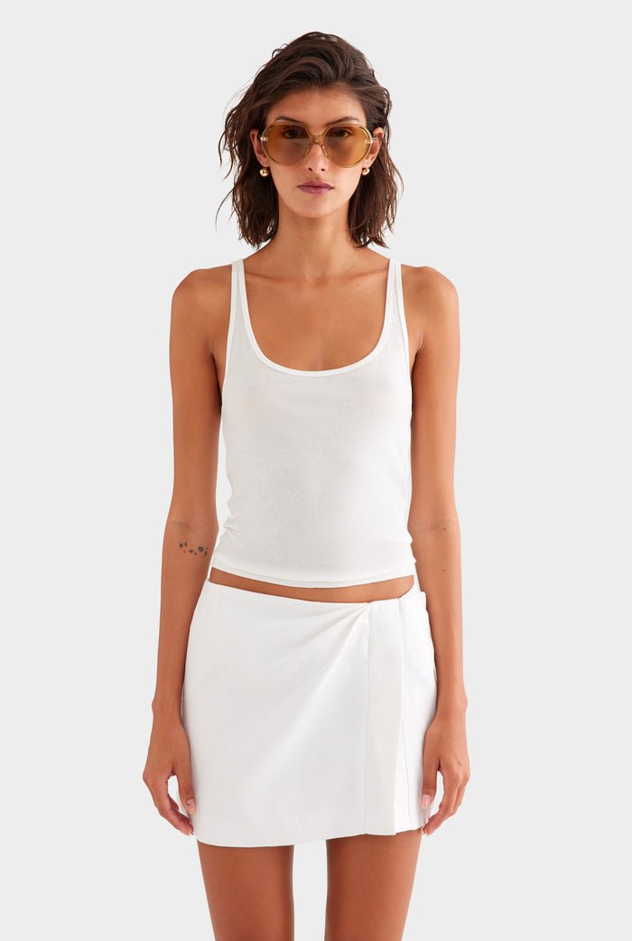 Draped Linen Mini Skirt - White
