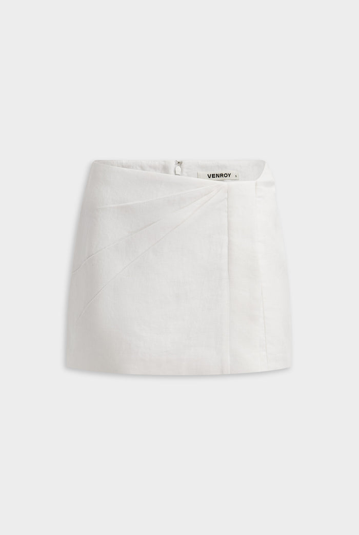 Draped Linen Mini Skirt - White