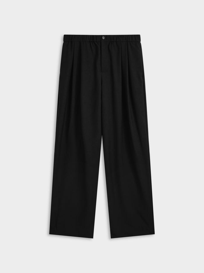 Elasticated Wool Pleat Pant - Black