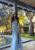 Elegant A Line Strapless Light Sky Blue Long Prom Dresses Party Dress 18th Birthday Outfits Graduation Dresses