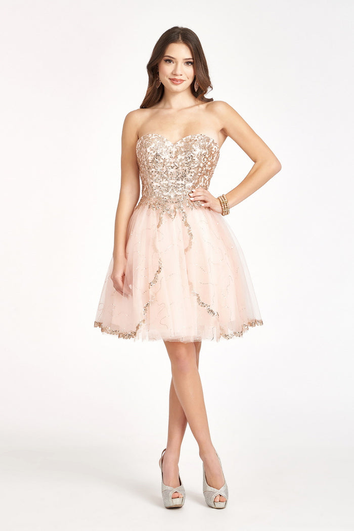 Elizabeth K - GS1980 - Glitter and Sequin Sweetheart Cocktail Dress  - Short