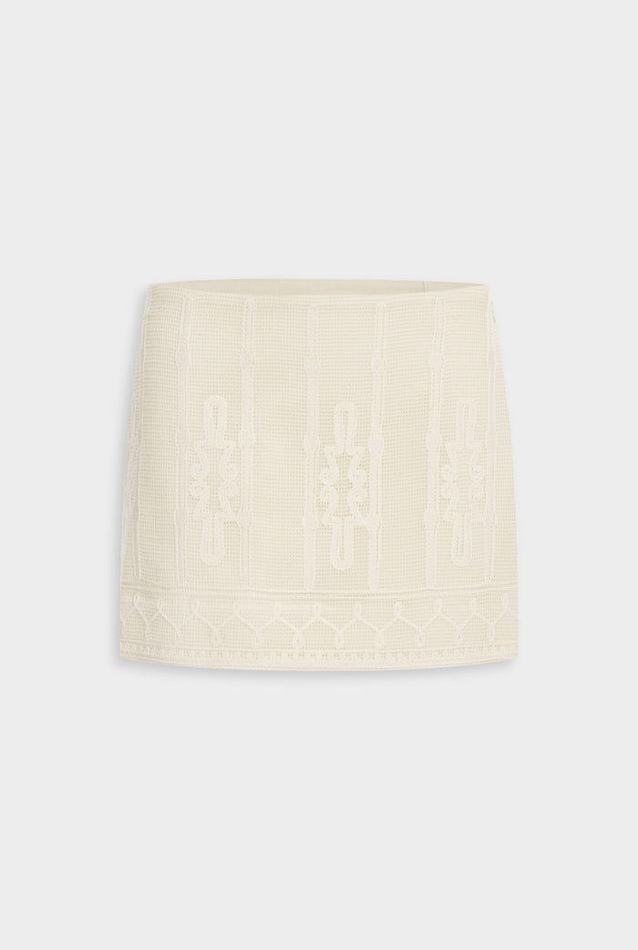 Venroy Embroidered Cotton Mesh Mini Skirt - Natural