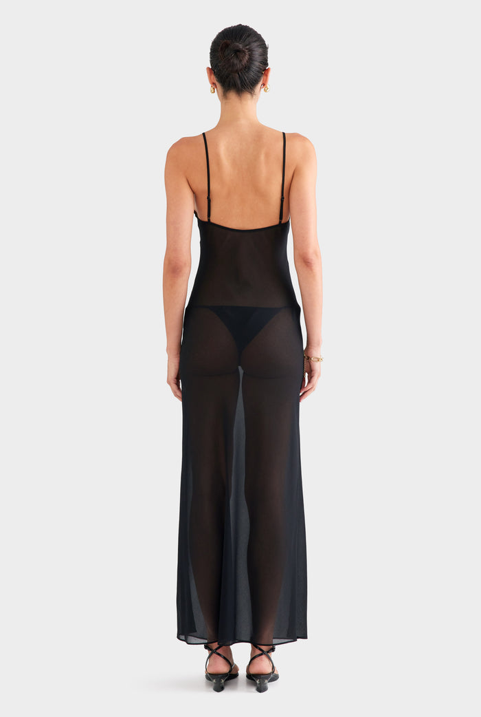 Embroidered Cutwork Slip Dress - Black