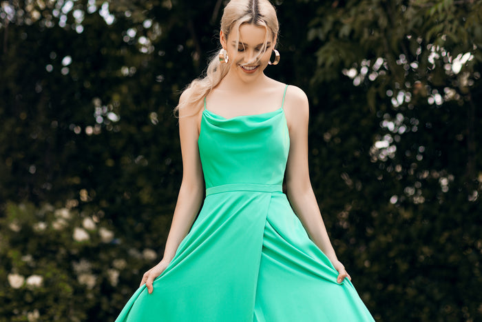 Everleigh Cowl Neck Wrap Skirt Gown - Dress - Bariano