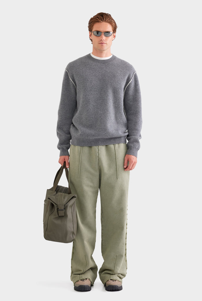 Exposed Seam Wool Cashmere Sweater - Charcoal Marl/White
