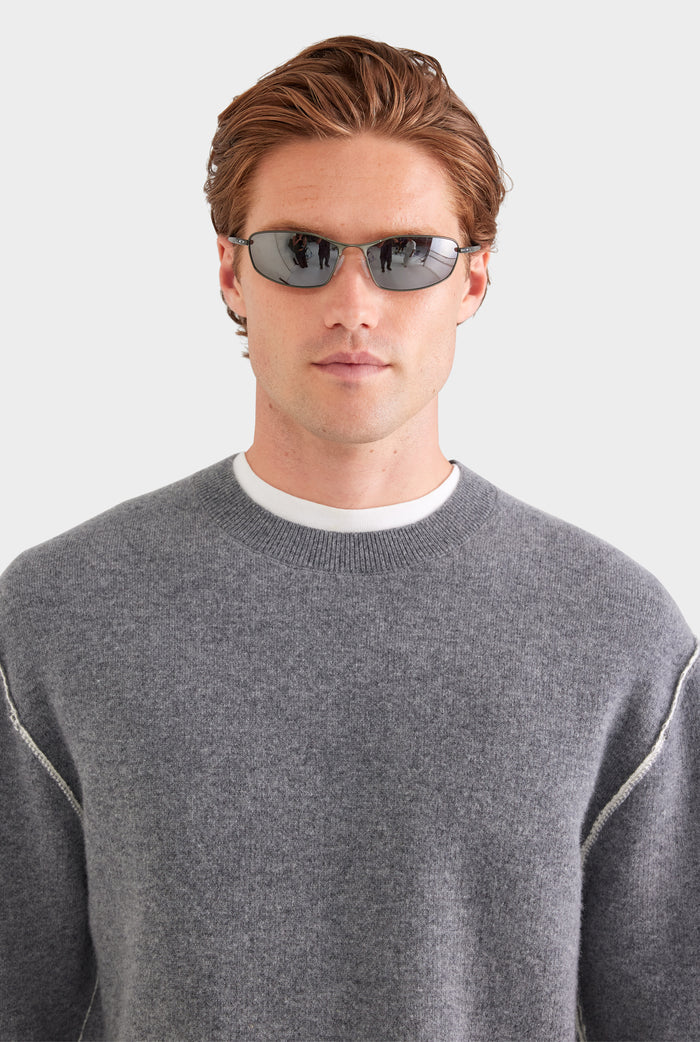 Exposed Seam Wool Cashmere Sweater - Charcoal Marl/White