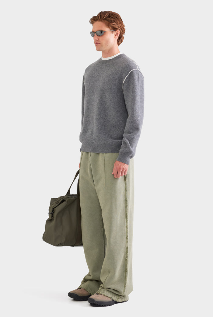 Exposed Seam Wool Cashmere Sweater - Charcoal Marl/White