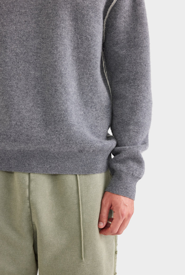 Exposed Seam Wool Cashmere Sweater - Charcoal Marl/White