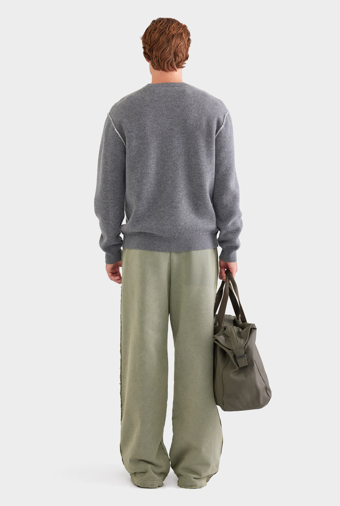 Exposed Seam Wool Cashmere Sweater - Charcoal Marl/White