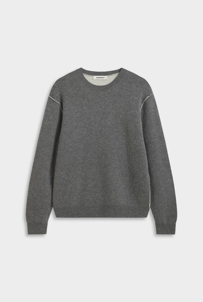 Exposed Seam Wool Cashmere Sweater - Charcoal Marl/White