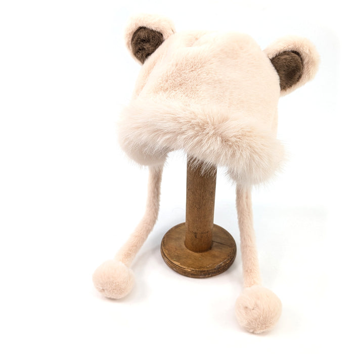 Faux Fur Bear Hat with Pom Pom Ties