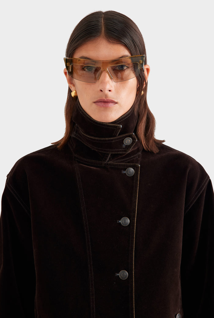 Flocked Cotton Jacket - Dark Chocolate