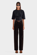 Flocked Cotton V Front Jean - Dark Chocolate