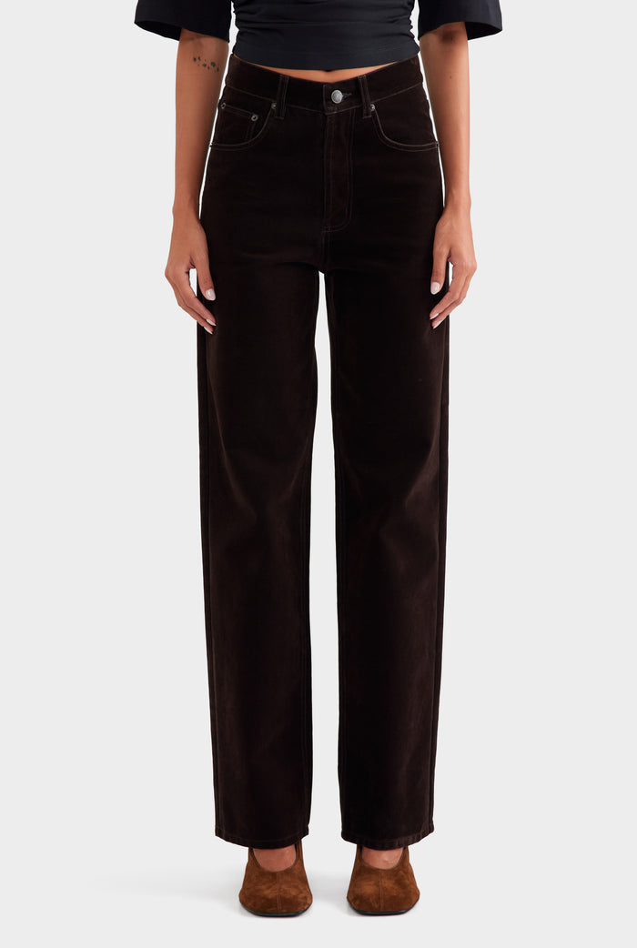 Flocked Cotton V Front Jean - Dark Chocolate