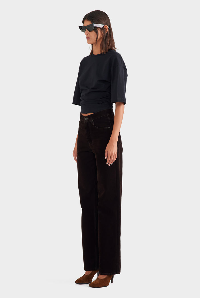 Flocked Cotton V Front Jean - Dark Chocolate