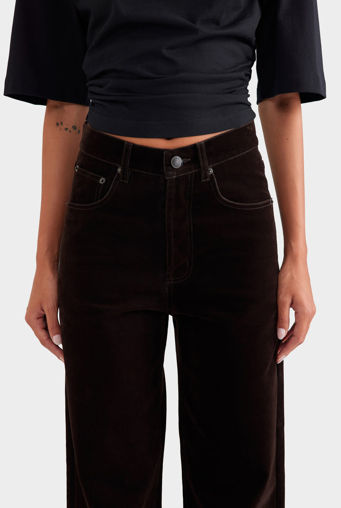 Flocked Cotton V Front Jean - Dark Chocolate