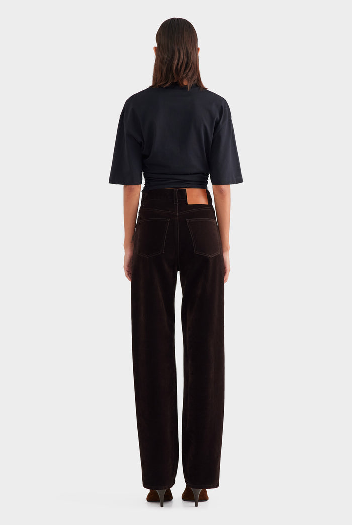 Flocked Cotton V Front Jean - Dark Chocolate