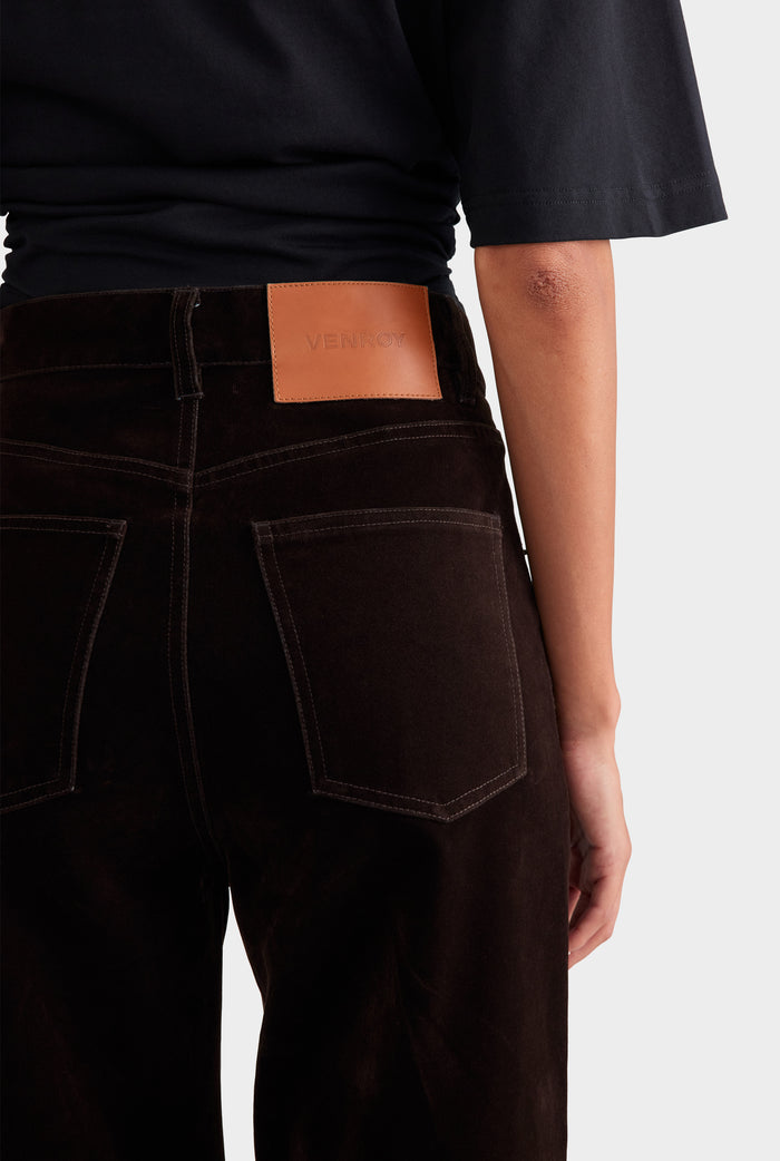 Flocked Cotton V Front Jean - Dark Chocolate